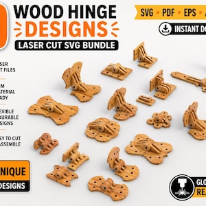 Laser Cut Wood Hinge SVG Design Bundle, Glowforge Templates (Digital Download)