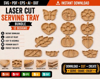 Laser Cut Serving Tray SVG Bundle | 12 Set Decorative Designs (Digital Download)