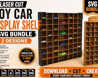 Laser Cut Toy Car Display Shelf SVG Bundle | 2 Designs, Hot Wheels Garage Files