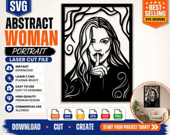 Abstract Woman Face SVG Laser Cut Wall Art DXF Portrait Decor