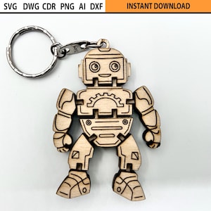 Lasergesneden flexibele robot sleutelhanger ontwerpbestand SVG, lasergesneden flexibele sleutelhouder, beweegbare houten figuur, lasergesneden fidget houten mechanisch speelgoed