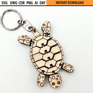 Wycinany laserowo elastyczny brelok do kluczy z żółwiem SVG, wycinany laserowo elastyczny brelok do kluczy, ruchoma figurka z drewna, wycinana laserowo drewniana mechaniczna zabawka Fidget