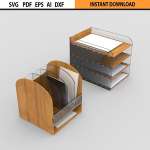 Laser Cut Desk Organizer Design File SVG 2 Set Bundle | Laser Cut Paper Holder Rack Design | Laser Cut Desk Organizer Paper Holder Design