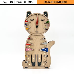Luce notturna multistrato tagliata al laser design SVG, luce per letto con gatto carino per bambini, design della luce per camera da letto dei bambini, regalo per la nascita, design della luce per animali SVG