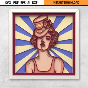 Woman in Hat Portrait 3D Multilayer Shadow Box SVG | Multilayer Mandala Wall Art | Girl Lady Shadow Box SVG | Vintage Shadow Box | Glowforge