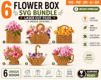 Laser Cut Flower Box SVG Bundle | 6 Unique Designs, Wedding Decor (Digital Download)