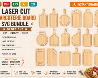 Laser Cut Charcuterie Board SVG Bundle | 18 Designs for Engraving, Cutting, CNC, Glowforge, Cricut
