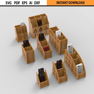 Pacote de design de suporte de controle remoto com corte a laser SVG 8Set - Organizador de controle remoto com corte a laser - Design de suporte de controle remoto com corte a laser Glowforge