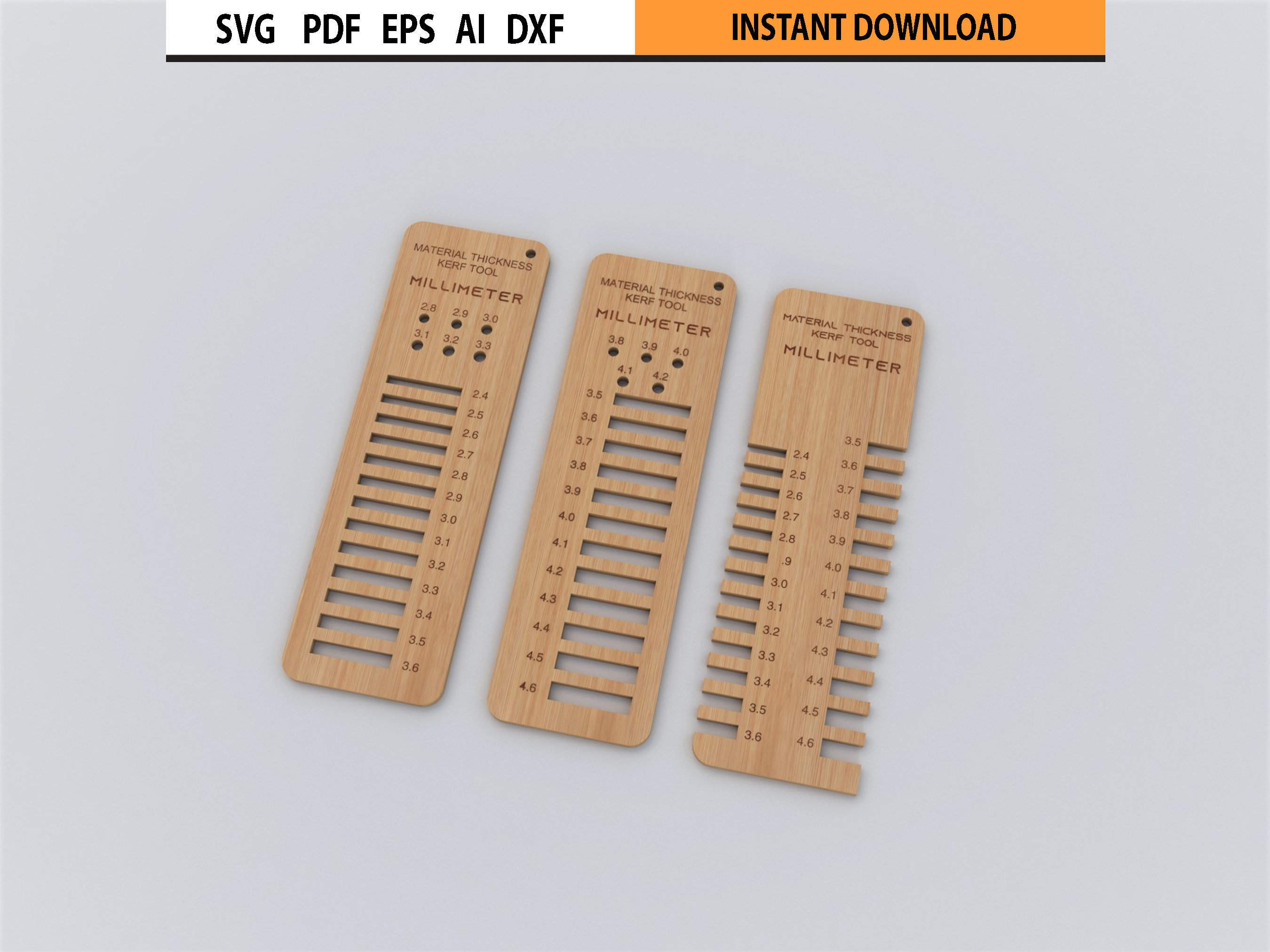 Kerf Tool Laser Cut Bundle SVG, Material Thickness Test Tool, Kerf Tool