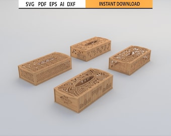 Tissue Box Laser Cut SVG DXF bundle Set of 8 Design Template Glowforge Tissue Box laser cut file svg Cricut Wood Napkin Tissue Box Design