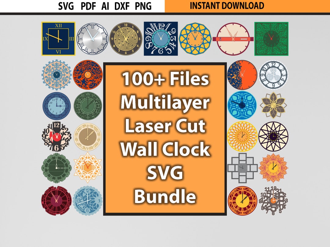 100+ Multilayer Wall Clock Design Template SVG Bundle | Laser Cut Wall ...