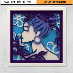 3D SVG Fashion Floral Woman DXF Mandala, Layered Shadow Box Cut Files, Multilayer svg File Laser cut, 3D Layered Mandala Glowforge Files SVG