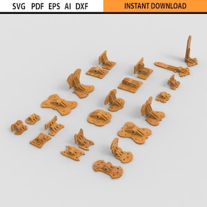 Pacote de design de dobradiça de madeira cortada a laser, conjunto com 10 arquivos SVG - Modelos de dobradiça cortada a laser - Dobradiça de caixa Glowforge - Modelos de dobradiça cortada a laser para design de caixas