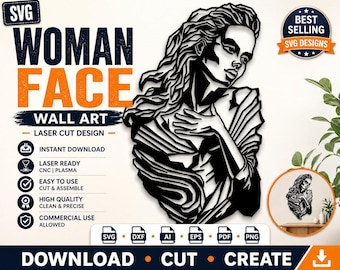 Woman Face SVG | Minimalist Laser Cut Metal Wall Art DXF | Glowforge Abstract Wall Decor