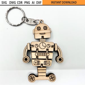 Lasergesneden flexibele robot sleutelhanger ontwerpbestand SVG, lasergesneden flexibele sleutelhouder, beweegbare houten figuur, lasergesneden fidget houten mechanisch speelgoed