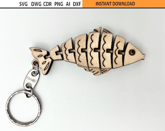 Laser Cut Flexible Keychain SVG Fish Design, Wooden Fidget Toy Car Christmas Ornament