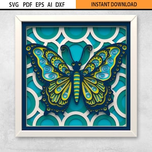 Colorful Butterfly 3D Multilayer Shadow Box SVG | Multilayer Mandala Wall Art | Butterfly Shadow Box | Vintage Shadow Box | Cricut Glowforge