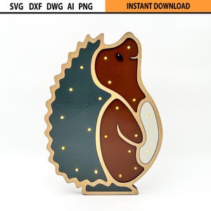 Diseño de luz nocturna multicapa cortada a láser SVG, luz de cama de erizo para niños, diseño de luz para dormitorio infantil, regalo de nacimiento, diseño de luz de animal SVG