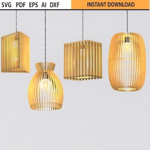 Decorative laser cut lampshade bundle SVG DXF file Glowforge wood Plywood pendant lamp dxf  vector lamp  Parametric chandelier svg laser cut