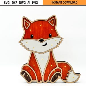 Lasergesneden meerlaags nachtlampje ontwerp SVG, Fox bedlamp voor kinderen, kinderslaapkamer lichtontwerp, cadeau voor geboorte, dierlijk licht lampontwerp SVG