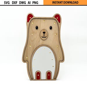 Laser Cut Multilayer Night Light design SVG, Bear Bed Light for Kids, Kids Bedroom light design, Gift for birth, Animal Light design SVG