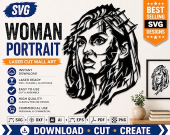Woman Portrait SVG | Minimalist Face Laser Cut Metal Wall Art CNC | Glowforge Cricut DXF