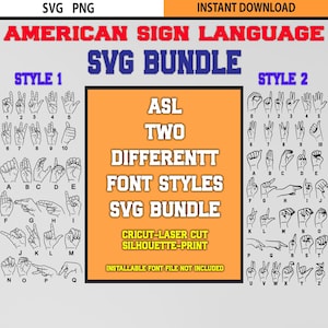 American Sign Language Asl Complete Alphabet & Numbers 0-10 PNG SVG Bundle | Deaf Education Spelling Abc Letters Font Cricut svg Silhouette