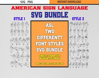 Paquete SVG PNG del alfabeto y números del ASL / Fuente de lenguaje de señas