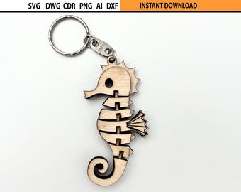 Lasergesneden flexibele sleutelhanger Seahorse SVG, Fidget Toy Design (digitale download)