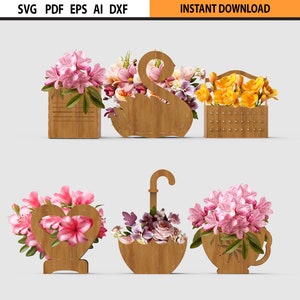 Laser geschnittene Blumenkasten Ständer Halter Design Bundle SVG-Dateien Set von 6 | Laser geschnittene Blumen Geschenkbox Halter Organizer Design-Vorlagen | Glühschmiede