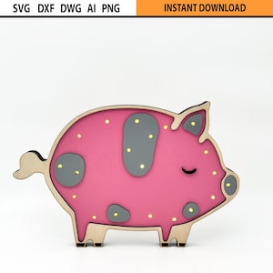 Laser Cut Multilayer Night Light design SVG, Pig Bed Light for Kids, Kids Bedroom light design, Gift for birth, Animal Light design SVG
