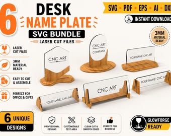 Lot de plaques nominatives de bureau découpées au laser SVG | 6 modèles | Fichiers Glowforge Cricut | DXF SVG | Modèle de plaque de bureau
