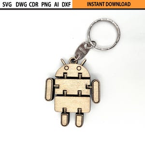 Laser Cut Flexible Android Keychain Design SVG, Laser Cut flexi Key holder, Movable Wooden Figure, Laser cut Fidget Wooden Mechanical Toy