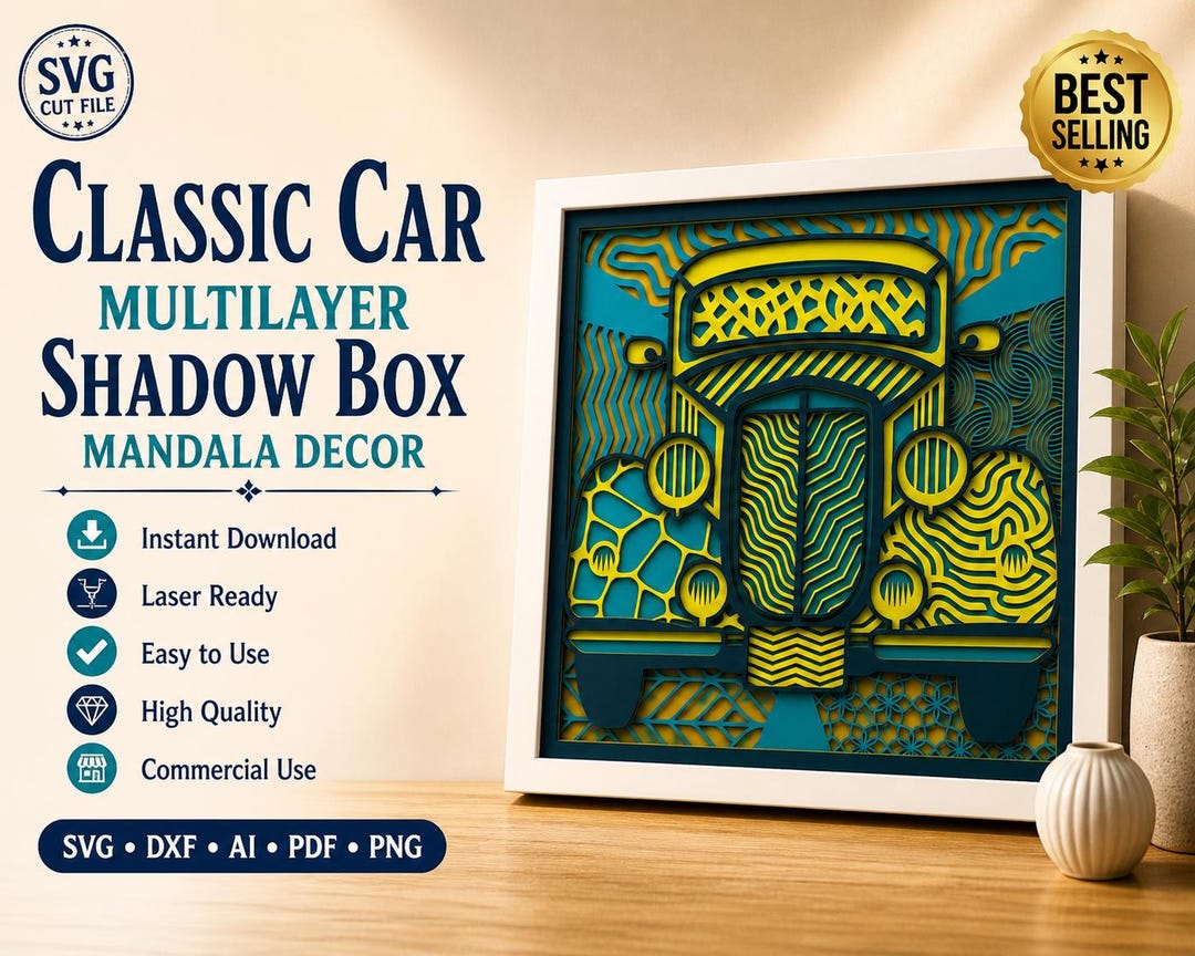 Classic Car Shadow Box SVG Vintage Auto Light Decor Pattern Vehicle ...
