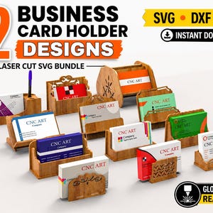 Laserskuret visitkortshållare SVG-paket | 12 designer (digital nedladdning)