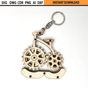 Laser Cut Mechanical Penny farthing Keychain File | Laser Cut Key holder | Movable Wooden Figure | Laser cut Fidgets Wooden Mechanical Toy