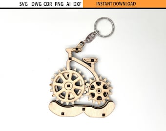 Laser Cut Penny Farthing Keychain File | Movable Wooden Toy (svg, ai, dxf, dwg, png)