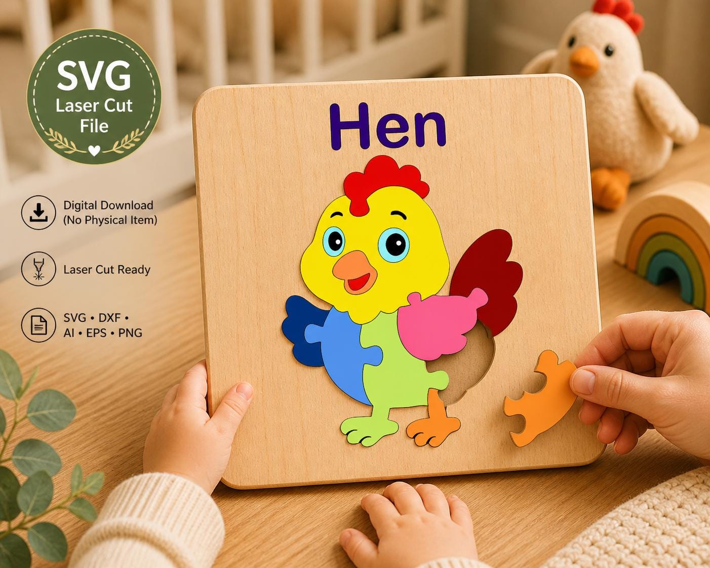 Hen Puzzle SVG – Montessori Laser Cut Wooden Toy File - Etsy