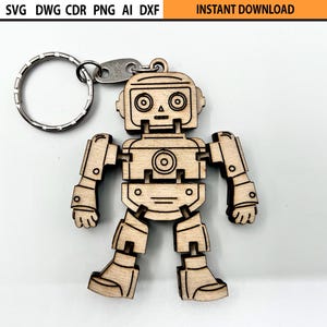 Lasergesneden flexibele robot sleutelhanger ontwerpbestand SVG, lasergesneden flexibele sleutelhouder, beweegbare houten figuur, lasergesneden fidget houten mechanisch speelgoed