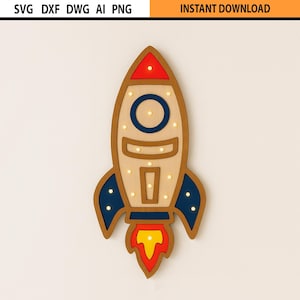 Laser Cut Rocket Night Light Design SVG: Multilayer Kids Bed Light (Digital Files)