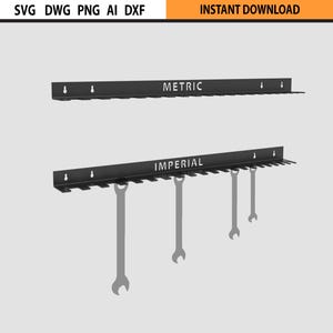 File di taglio per supporto chiave metrico e SAE per montaggio a parete, file DXF per supporto chiave, supporto per organizer per chiavi da garage fai da te imperiale e metrico dxf