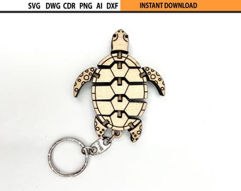 Laser Cut Turtle Keychain Design SVG, Flexi Fidget Toy