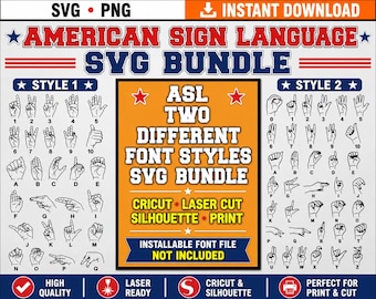 ASL Alphabet SVG Bundle American Sign Language Hand Letters Cricut Laser Cut