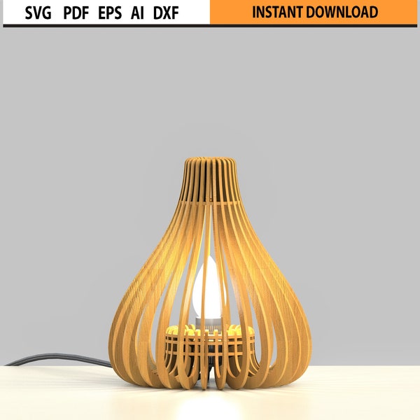 Decorative Table Lamp | Laser Cut Modern Lampshade Cut Files SVG | Chandelier Pendant Parametric Lamp Design DXF | Glowforge Wood Plywood