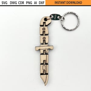 May include: A wooden keychain in the shape of a knife. The keychain is made of light-colored wood and features the word "PARIS" on a small tag. The keychain is attached to a silver keyring. The top of the image has the text "INSTANT DOWNLOAD".