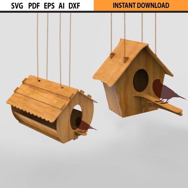 Maison d'oiseau découpée au laser - Bird House Vector modèle Laser nichoir - plans de boîte à oiseau SVG DXF Design Bundle modèle découpé au Laser mangeoire pour oiseaux SVG