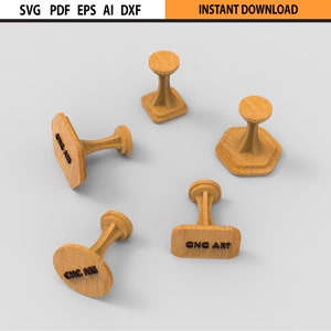 Houten stempel aangepaste lasergesneden SVG DXF bundel set van 5 ontwerpsjabloon Glowforge stempel lasergesneden bestand SVG Cricut houten stempel handvat ontwerp