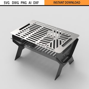 Archivo dxf de diseño de pozo de fuego de parrilla cortada con láser, parrilla plegable portátil y pozo de fuego, pozo de fuego diy, archivos de diseño de barbacoa DXF para corte láser de plasma CNC
