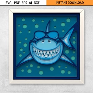 3D Multilayer Happy Shark Shadow Box SVG | Multilayer Mandala Wall Art | 3D Shadow Box Wall Art SVG | Vintage Shadow Box | Cricut Glowforge
