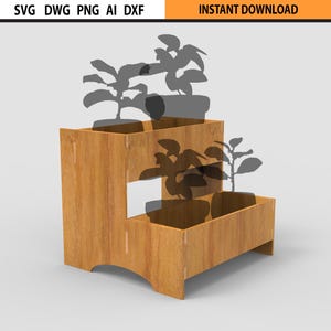 Lasergesneden plantenstandaard display-ontwerpbestand, cactus houten plantplank ontwerp voor huis en tuin, lasergesneden houten bloempot plankstandaard-bestand